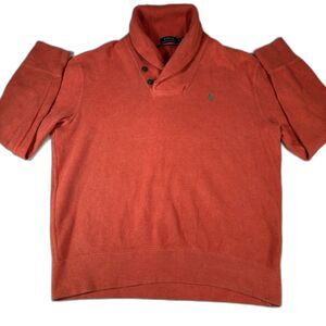 Polo Ralph Lauren Mens L Orange Cowl Neck Shawl Collar Sweater Sweatshirt Pony